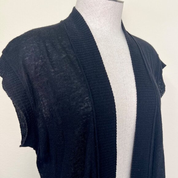 LUCKY BRAND Black LIghtweight Open Front Short Sleeve Cardigan Sweater Size Med - Picture 4 of 6